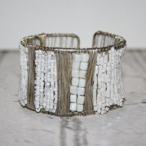 Beautiful silver and white glass cuff bracelet